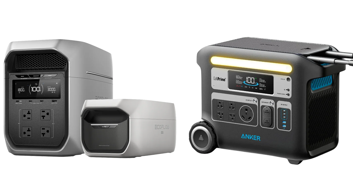 EcoFlow Delta Pro 3 (left) and Anker SOLIX F2000 (right) portable power stations